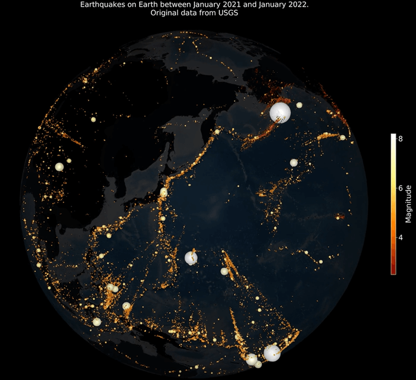 Earthquake Animated Visualization Using Makie.jl